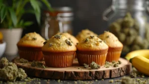 Frisch gebackene Ganja Muffins mit Bananennote und Cannabis