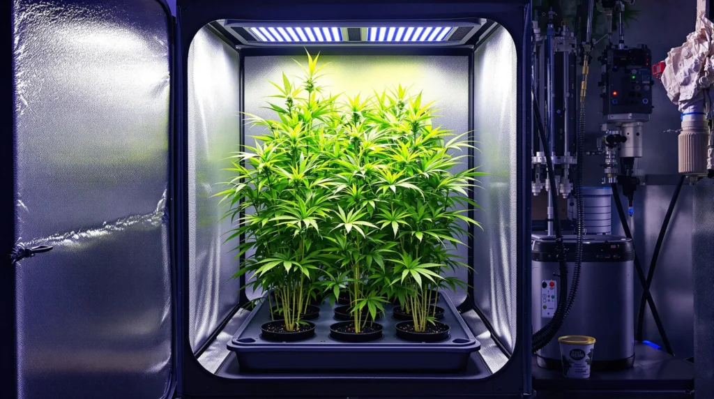 Cannabispflanzen der Auto Haze-Sorte im Indoor Growzelt