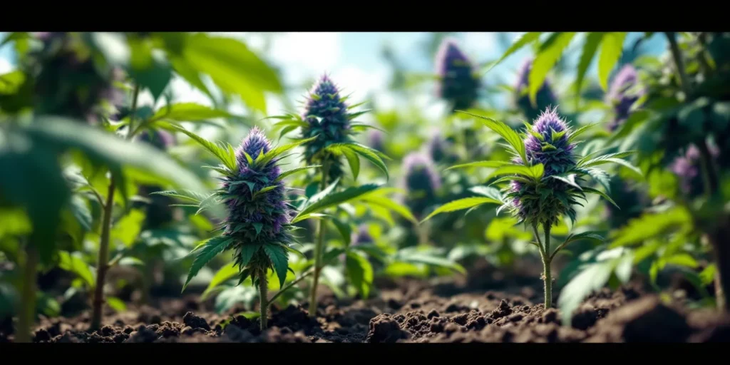 Auto Purple Punch wächst prächtig im Freien, mit kräftigen violetten Blüten, die ihren süßen, fruchtigen Geschmack unterstreichen.