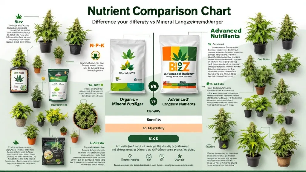 Infografik über Cannabis Langzeitdünger und Nährstoffe für gesunde Pflanzen.