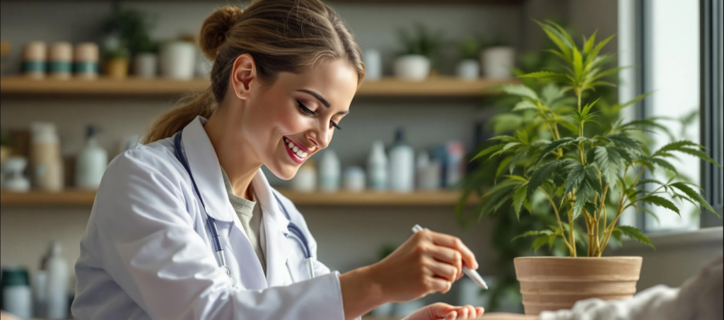 Ärztin wendet Cannabisanwendungen zur Hautregeneration an.