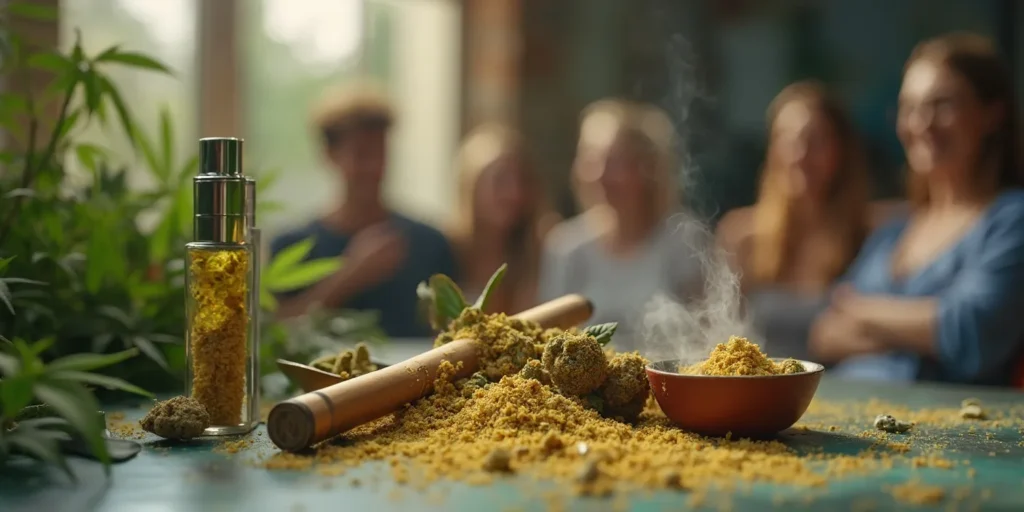 Hash Curen Technik mit Cannabis und Pollen auf dem Tisch