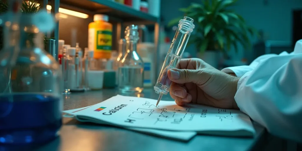 A scientist performing a test on cannabis leaves to check for Cal-Mag deficiency.