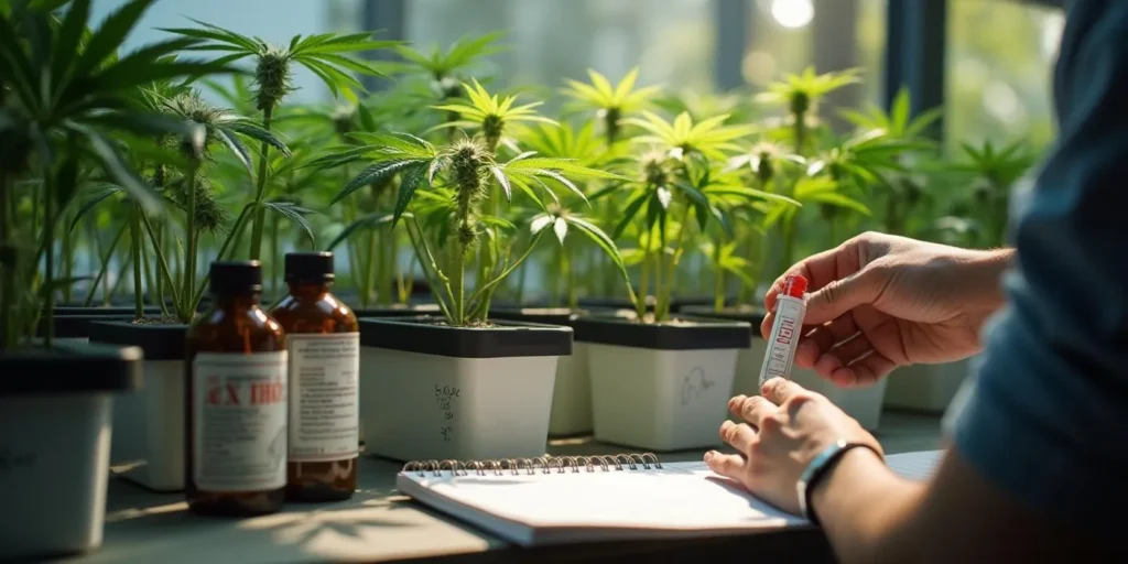 Hydroponic System zur Pflege von Cannabis-Pflanzen im Innenbereich.