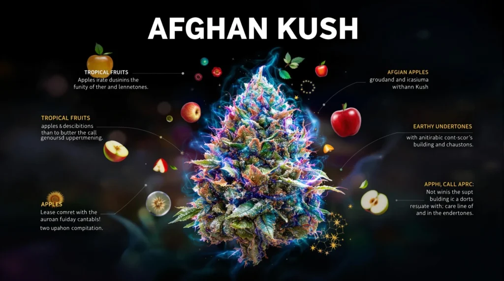 Regulären Afghan Kush mit tropischen Früchten und erdigen Untertönen.