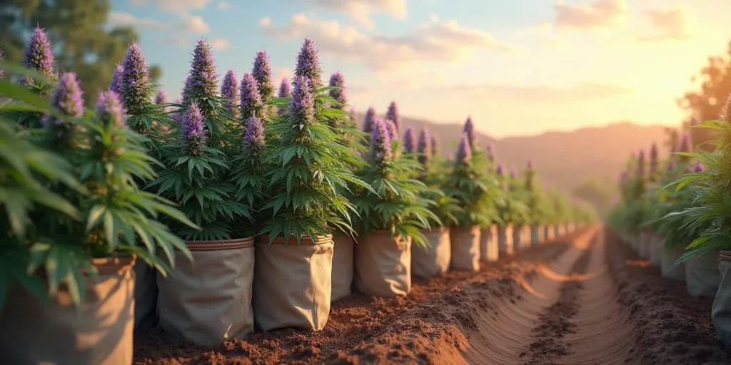 Outdoor Anbau von Wedding Crasher Cannabis mit kräftigen und aromatischen Blüten.