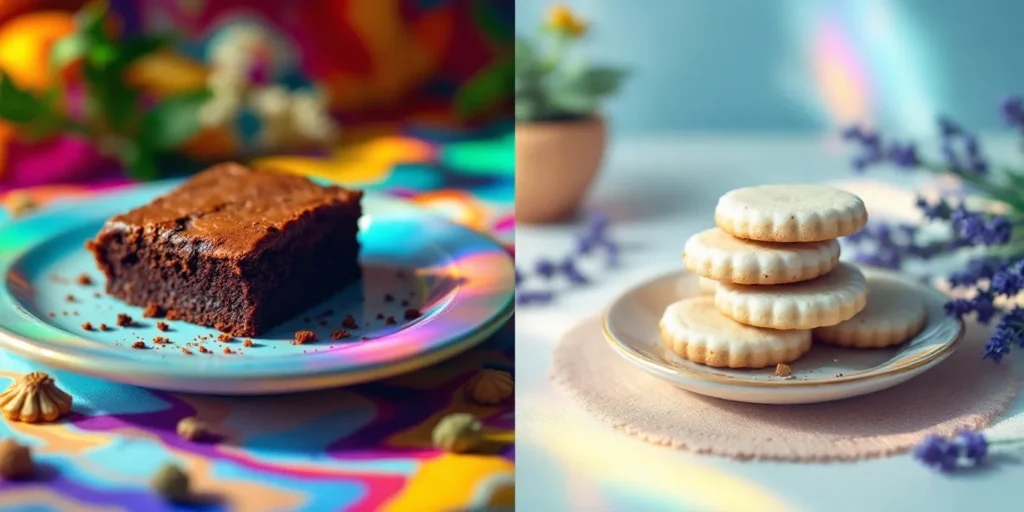 Schokoladenbrownie und Kekse mit Cannabis für eine süße Erfahrung.