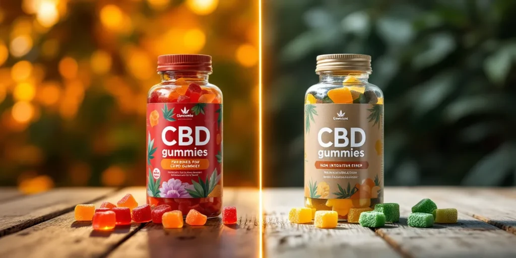 Flasche mit CBD Gummibärchen für Potenzsteigerung und Entspannung.