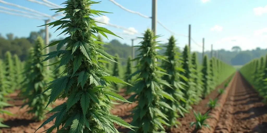 Amnesia Hypro Cannabis Anbau im Freien auf dem Feld.