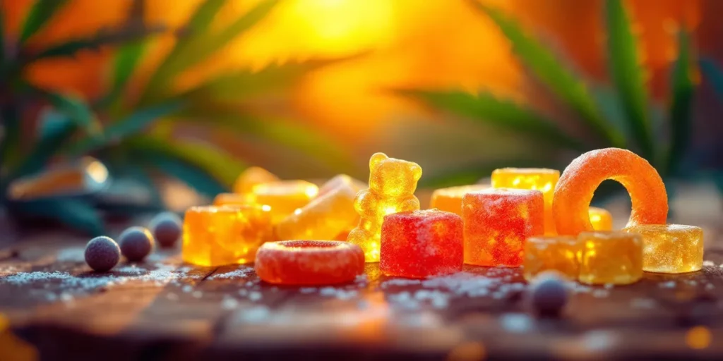 Cannabis-infused edible Gummies in warmer Abendsonne.