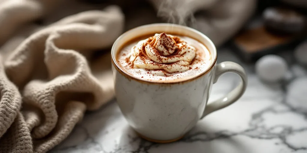 Eine heiße Tasse Hash-Kakao mit Sahne, serviert für den perfekten Genussmoment.