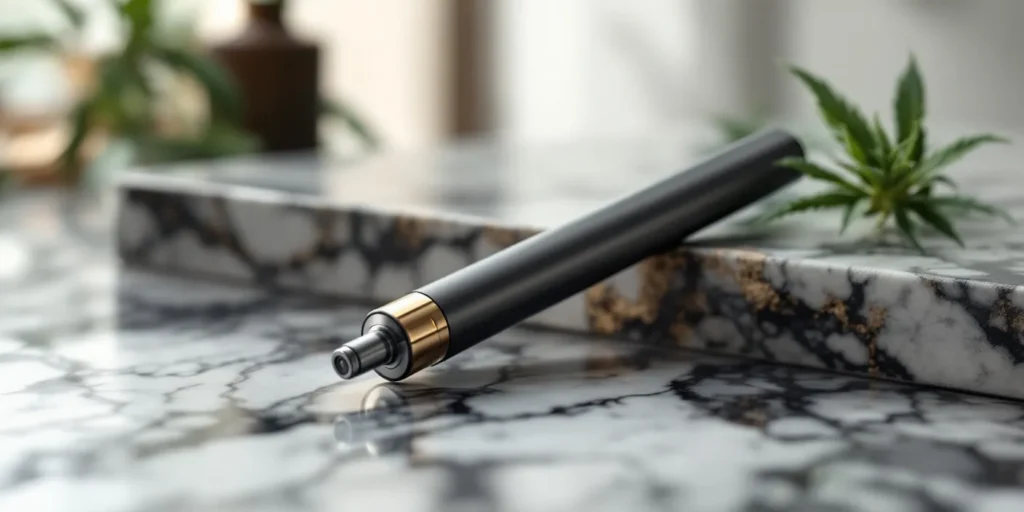 Eleganter Pen-Style Vaporizer für Kräuter im Test auf Marmortisch.