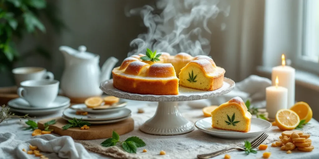 Frisch gebackener Zitronenkuchen mit Cannabis als Hauptzutat.