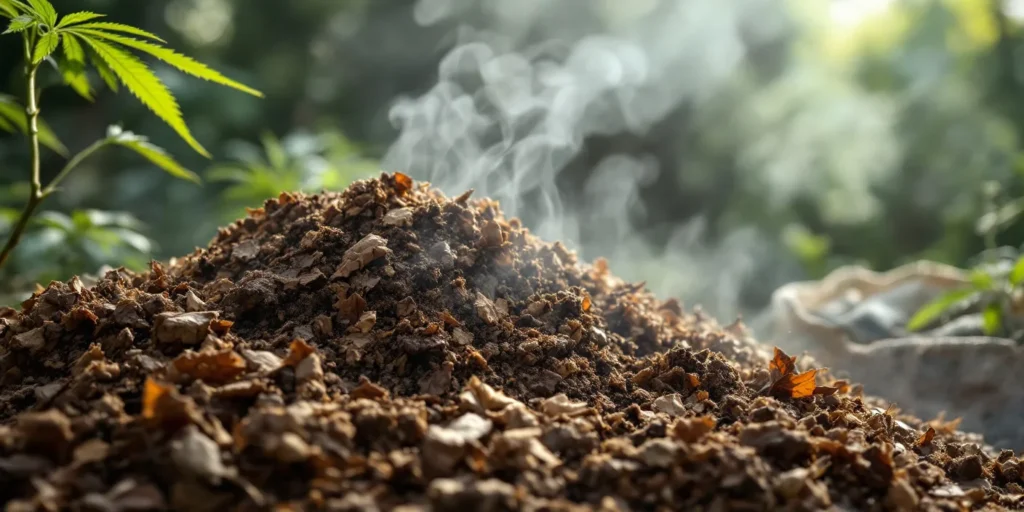 Frische, dampfende Blumenerde für Cannabispflanzen mit organischen Nährstoffen.