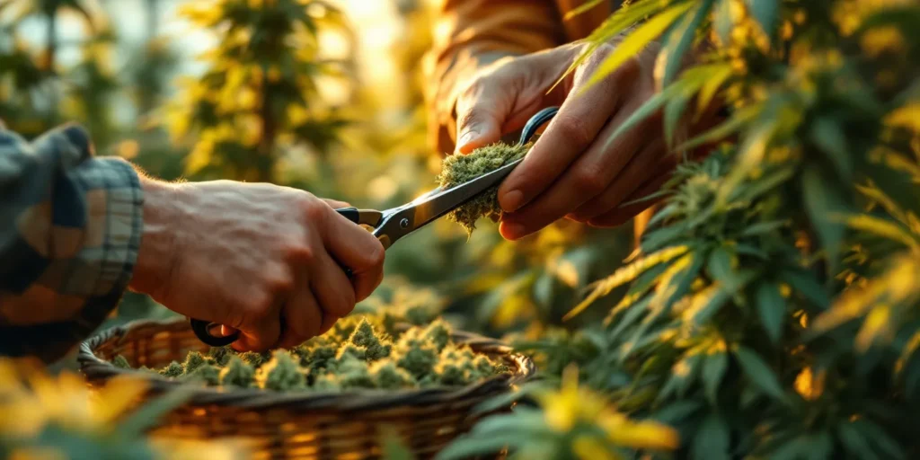 Handverlesene Cannabisblüten aus einem Gewächshaus-Grow.