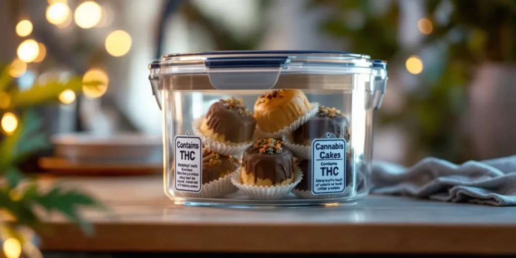 Cannabis Cakes mit THC in einer luftdichten Aufbewahrungsbox.