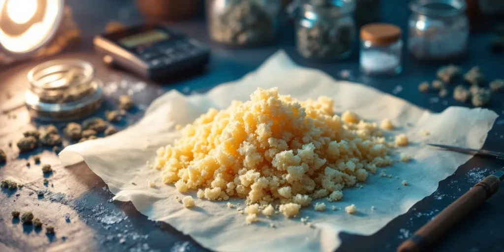 Frisch hergestelltes Eis-Hasch auf Pergamentpapier zur Trocknung.