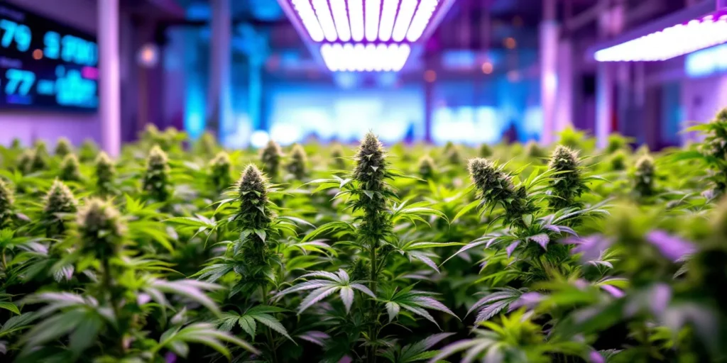 Cannabis-Pflanzen unter LED-Lichtern im Hydro Grow System