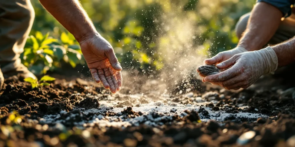 Landwirte passen den pH-Wert der Erde mit Kalk an, um optimales Wachstum zu gewährleisten.