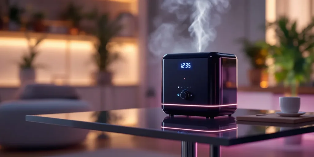 Moderner Tisch-Vaporizer für Kräuter mit Display und Dampfentwicklung.