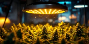 ND-Lampe 600W in einem Indoor-Garten, beleuchtet Cannabispflanzen