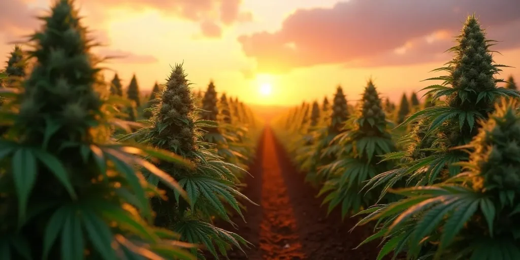 Nova OG Cannabisplantagen bei Sonnenuntergang