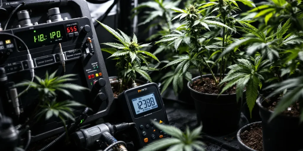 Hochpräzise Geräte messen und kontrollieren den pH-Wert im Cannabis-Anbau. Ein optimaler Wert sichert gesunde Pflanzen und maximale Erträge.