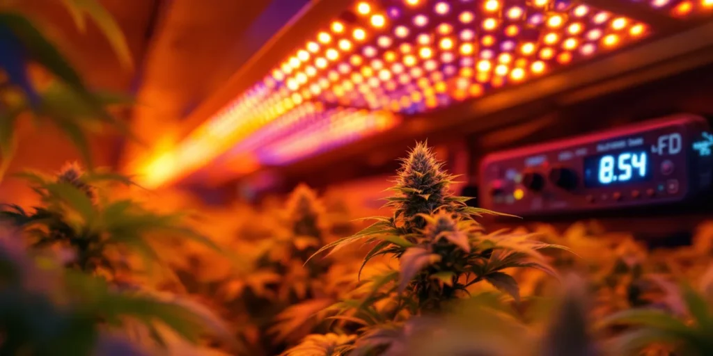 Professionelles LED Weed Grow System mit anpassbarer Lichtintensität.