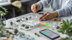 THC Test Gerät wird mit Cannabisproben für schnelle, einfache Tests zu Hause verwendet.