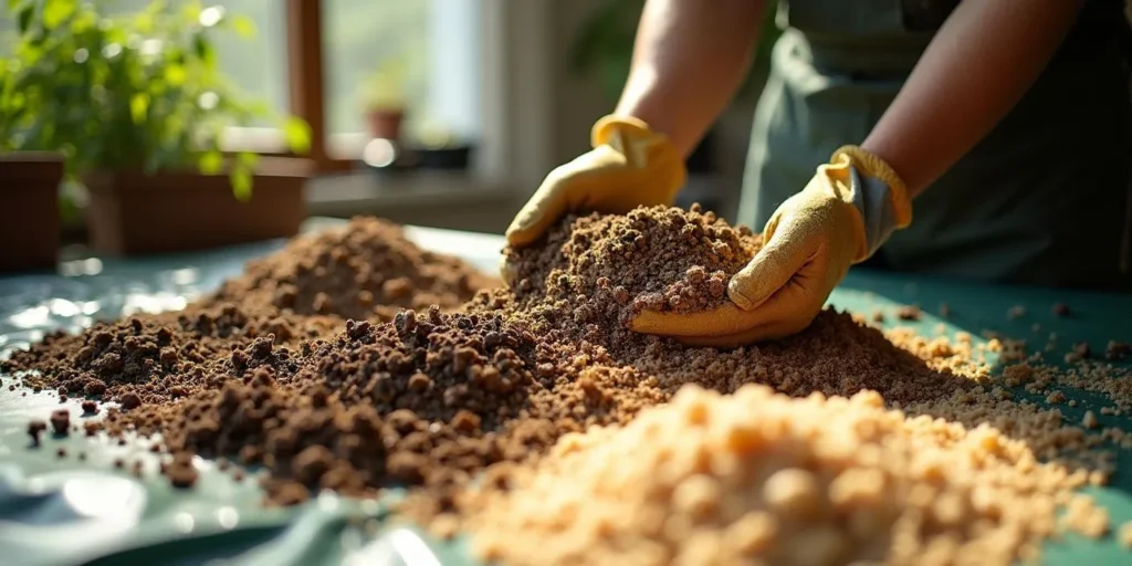 Gärtner mischt verschiedene Erdsorten für die ideale Growerde zur Pflanzenzucht.