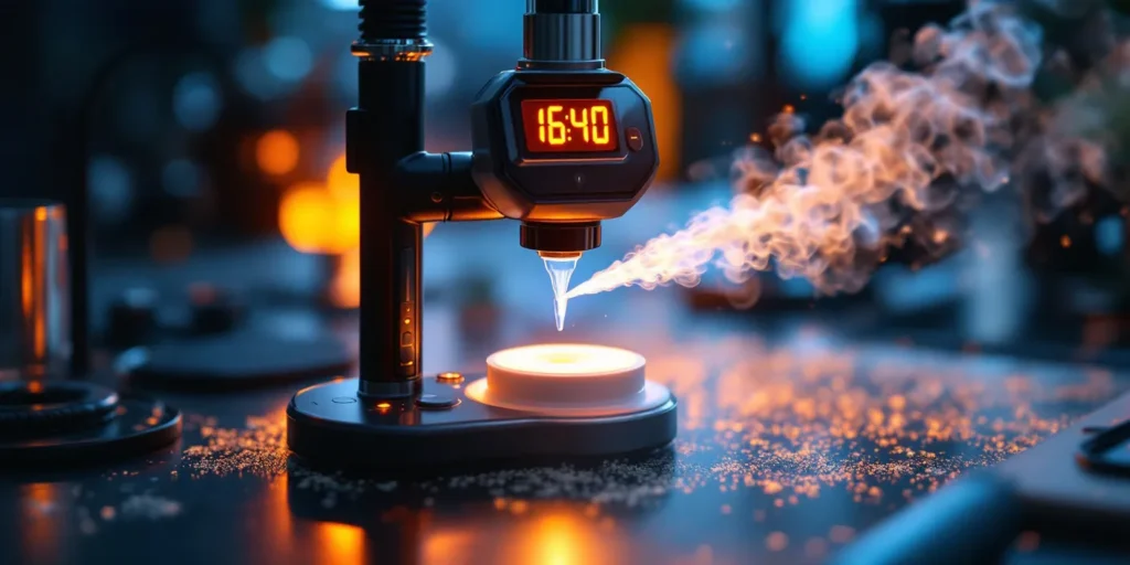 Hochmoderne elektrische Dab Bong mit Display und Temperaturregler für präzises Verdampfen von Konzentraten.