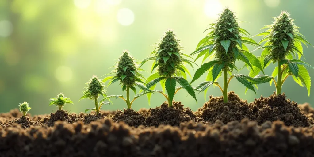 Auto CBD Lemon Haze Pflanzen wachsen in Erde unter Sonnenlicht.