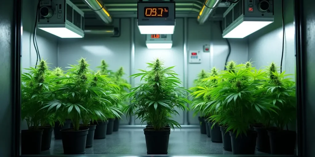 Auto CBD White Widow Pflanzen in einem modernen Indoor-Grow-Zelt mit LED-Beleuchtung.