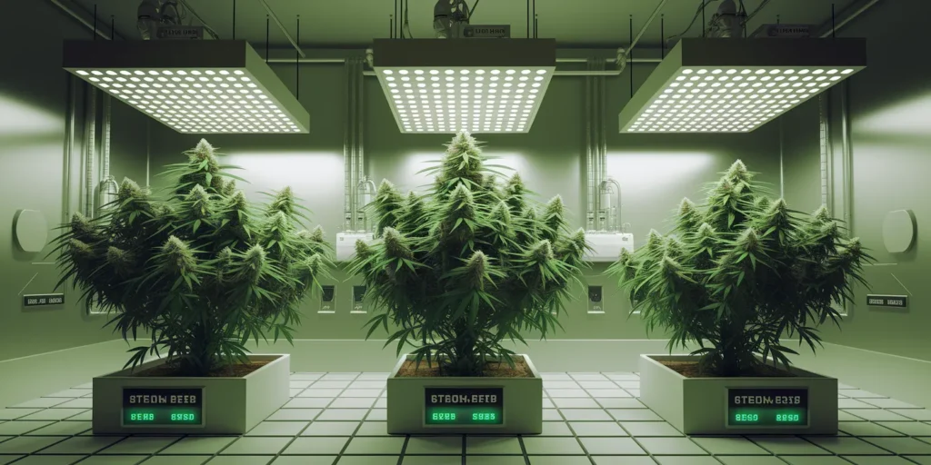 BC Diesel Cannabis im Indoor-Grow mit LED-Lampen.