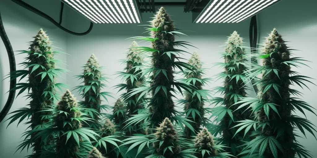 BC God Bud Regulär Pflanzen im Indoor-Grow unter LED.