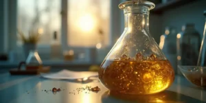 Goldfarbene Cannabisextrakte nach BHO Methode im Glasgefäß.