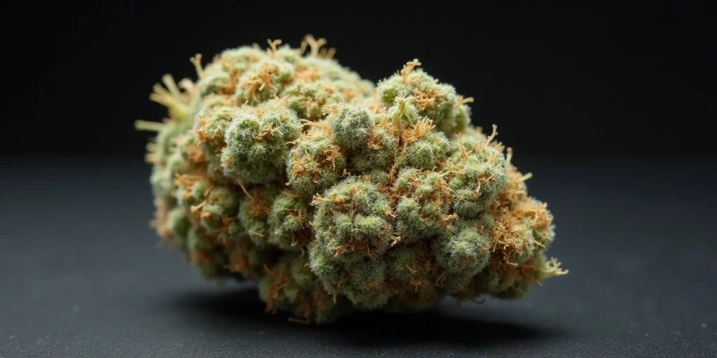Einzelne Badazz Rolex Cannabisblüte mit sichtbaren Trichomen.