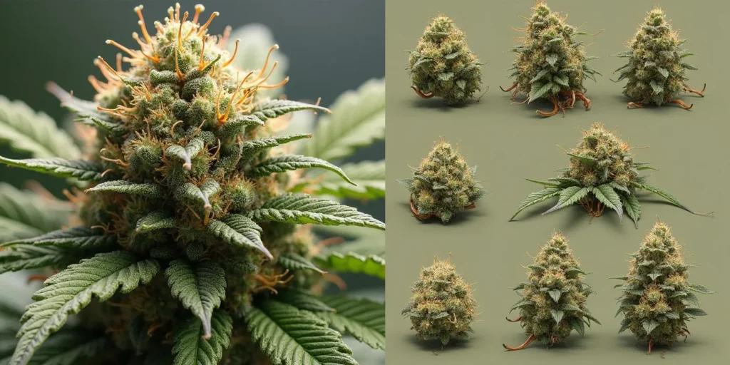 Verschiedene Blütenformen der Banana Kush Regulär im Überblick.