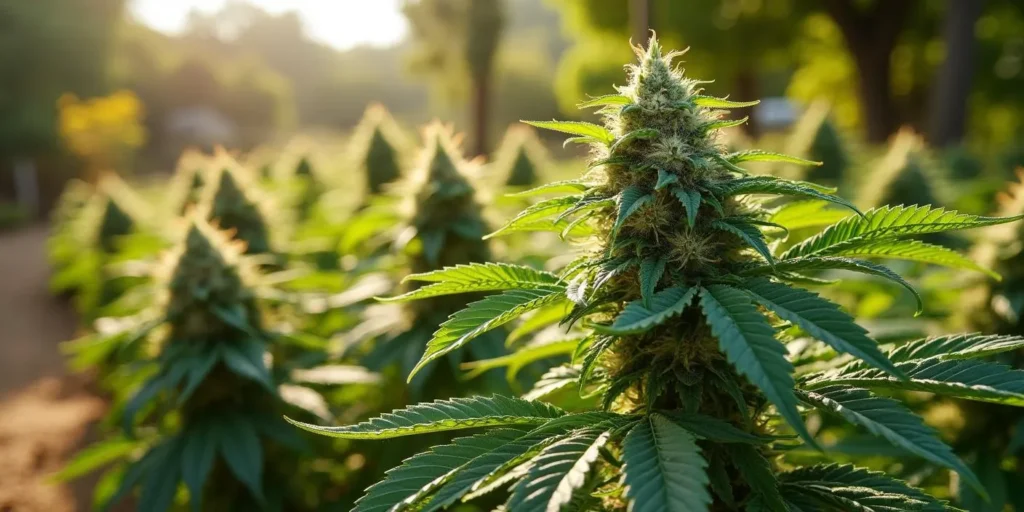Reife Banana Punch Pflanze auf einem sonnenverwöhnten Outdoor-Feld.