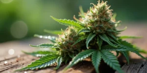 Cannabisblüten entwickeln sich frühzeitig auf Holzuntergrund.