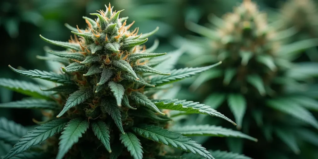 Nahaufnahme einer Auto CBD Northern Lights Blüte mit Trichomen.
