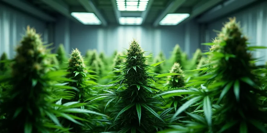 Auto CBD Northern Lights Pflanzen unter LED-Licht im Growraum.