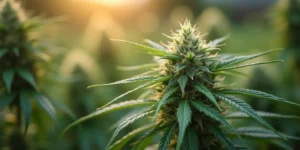 Cannabispflanze mit F1-Samen im Sonnenlicht.