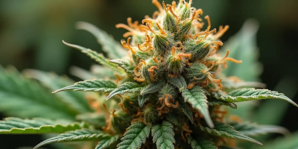 Makroaufnahme einer Auto CBD Lemon Haze Blüte mit Harz.