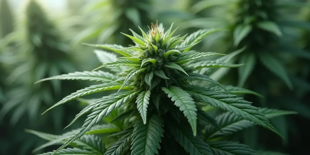 Frische Banizzle Blüte im Aufbau, zeigt kompaktes Wachstum, tiefe Grüntöne und kündigt ein intensives tropisches Aroma an.