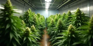 Auto CBD Pineapple Pflanzen in einem beleuchteten Growraum.