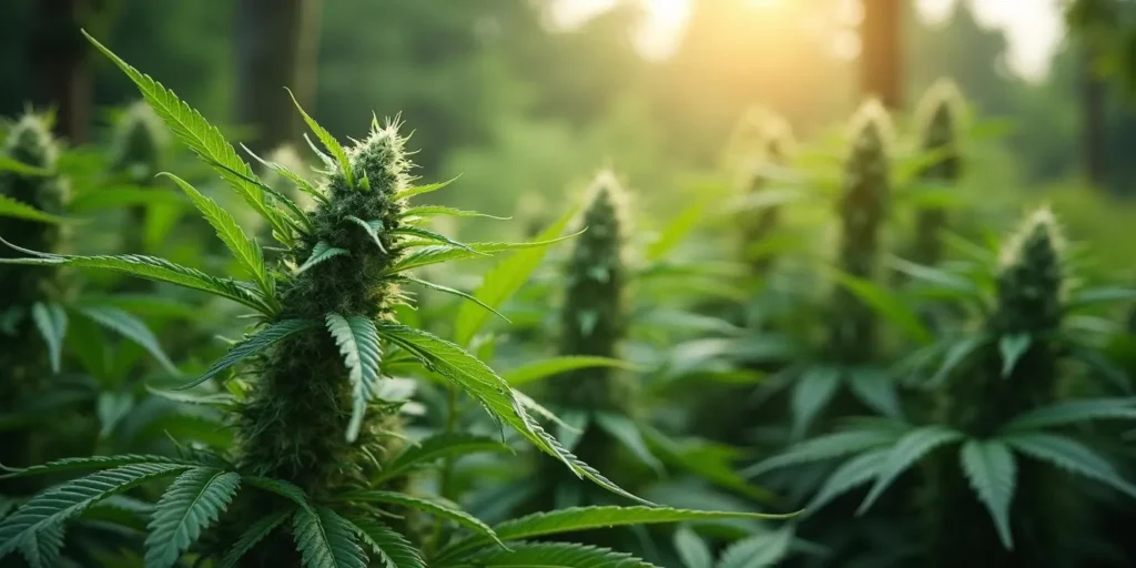 Mehrere Automatic-Cannabis-Pflanzen mit klar sichtbarer Vorblüte.