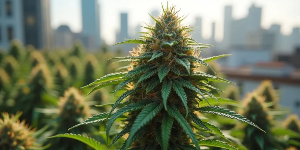 Automatic-Cannabis im Rooftop-Grow in früher Vorblüte-Phase.