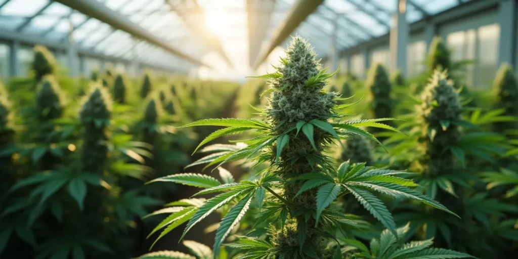 Gesunde Cannabis Buds im Gewächshaus ohne sichtbaren Schimmel.