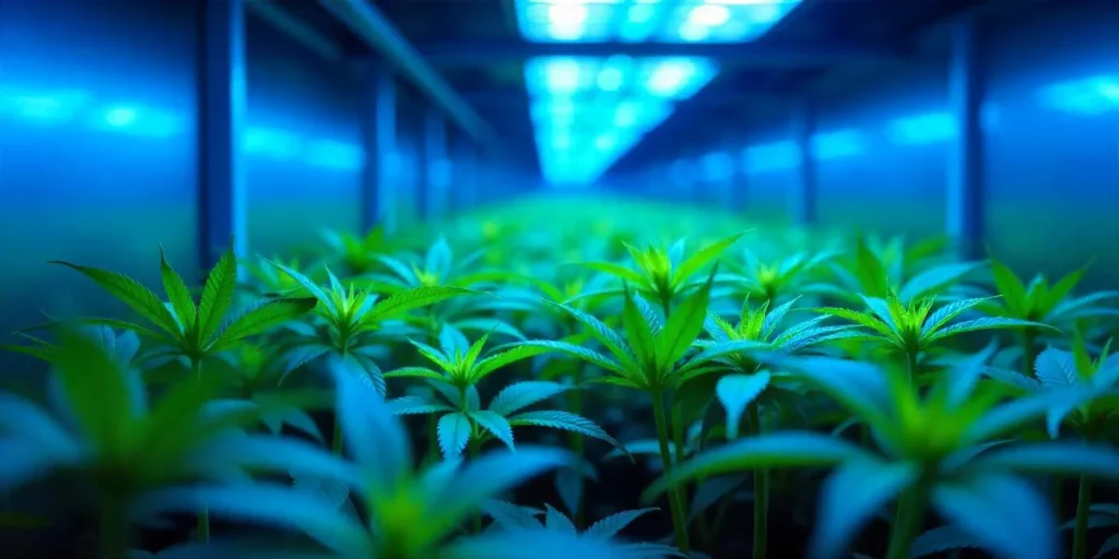 Cannabis-Stecklinge bewurzeln: Blaues Licht für Wurzelbildung.